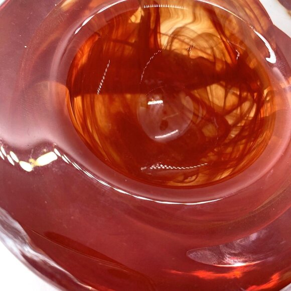 Kosta Boda Atoll Bowl Paperweight Anna Ehrner Red Swirl Art Glass Sweden - Picture 10 of 12